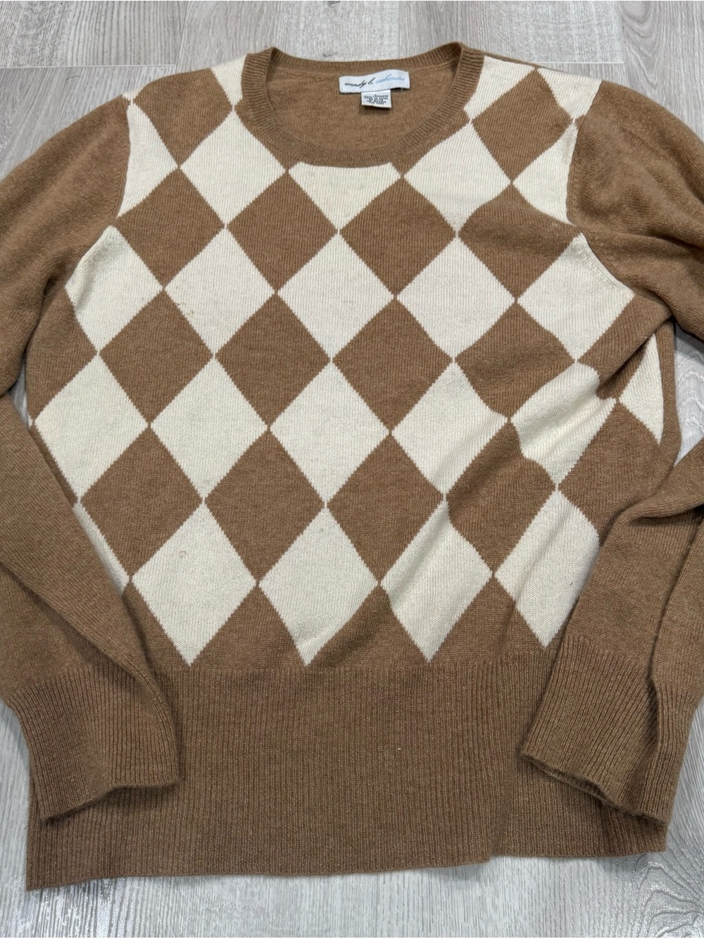 EUC Wendy B | Brown & Cream | Argyle Cashmere Sweater | Size L